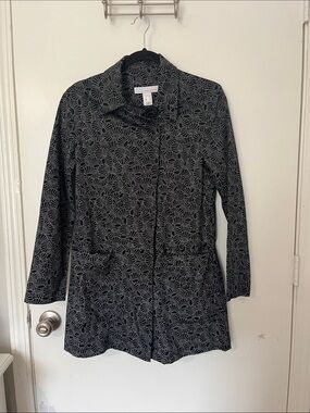 First issue Vintage Black Floral-Print Long Blazer
